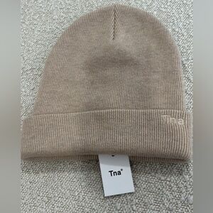 TNA Beige Knit Beanie Aritzia TnA peak beanie hummus beige